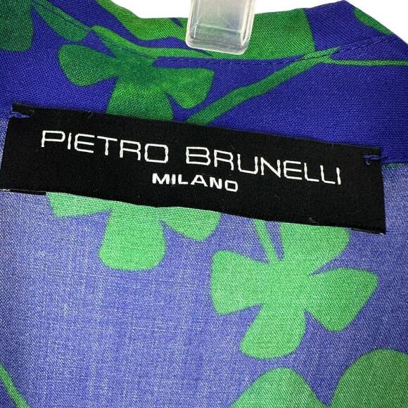 Pietro Brunelli Dress Size M Leaf Print Sleeveless Collared Ruffle Italian Beach - Picture 4 of 7